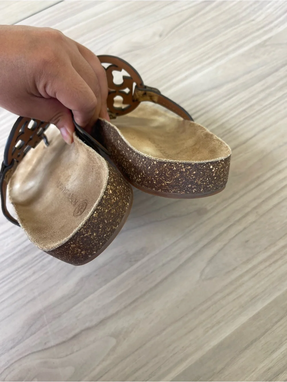 Tory Burch Brown and Black Snakeskin Logo Thong Sandals